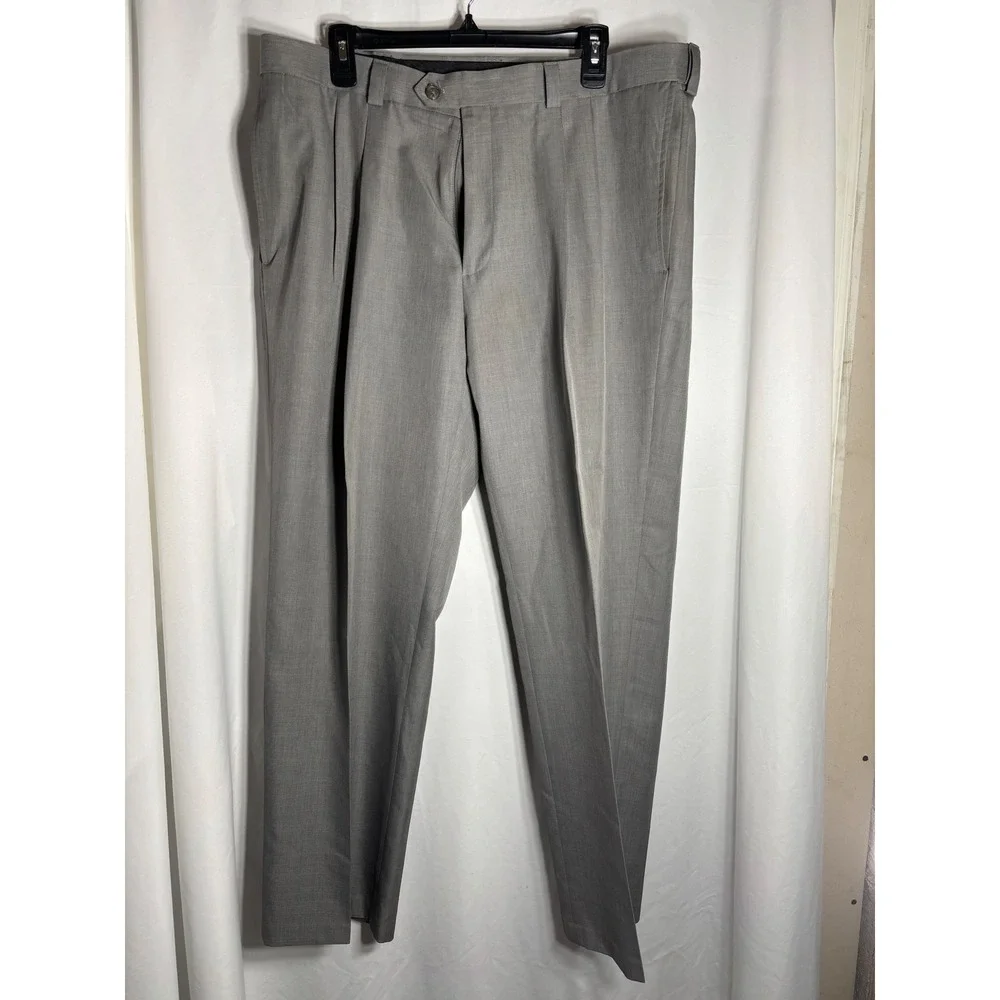 Haggar Mens Pleated Dress Pants Gray 38x30 Polyester Blend Repreve
